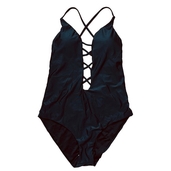 Becca Rebecca Virtue NWT Move Along One-Piece Plunge Strappy Swimsuit Black S - Picture 2 of 13
